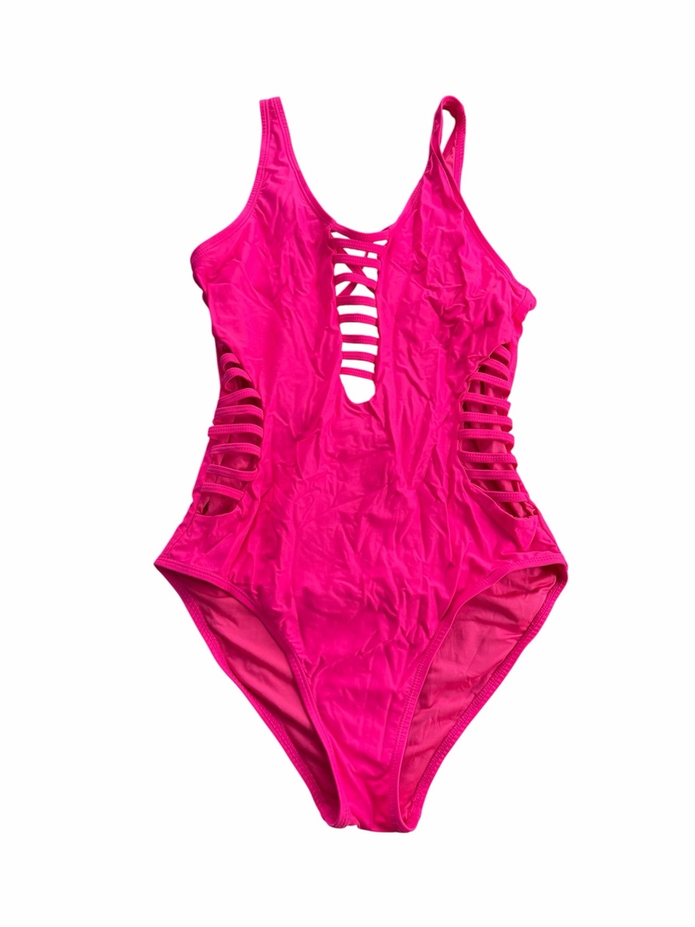 Aqua Eve Hot Pink Strappy Cutout One Piece Swimsuit Women's Size Medium Swimwear